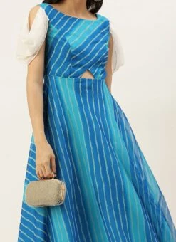 Blue Digital Printed Maxi Dress Festive Wear After Six Wear