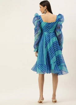 Blue Digital Printed Organza Dress After Six Wear -C Bazaar Shop Blue Digital Printed Organza Dress DRBS02205866 b