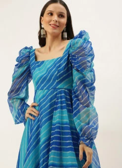 Blue Digital Printed Organza Dress After Six Wear -C Bazaar Shop Blue Digital Printed Organza Dress DRBS02205866 rrc2