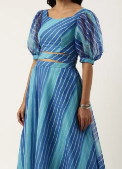 Blue Digital Printed Organza Lehenga Set Festive Wear