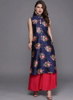 Blue Digital Printed Top Work Wear -C Bazaar Shop Blue Digital Printed Top KRBS02307684 u