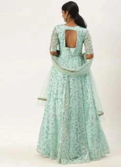 Blue Embroidered Floor Length Bridal Gown Party Wear -C Bazaar Shop Blue Embroidered Floor Length Bridal Gown IWBS02007368 b