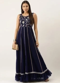 Blue Embroidered Kali Gown Party Wear -C Bazaar Shop Blue Embroidered Kali Gown IWBS02202359 u