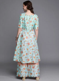 Blue Embroidered N Peach Kurta N Wide Leg Pant Festive Wear -C Bazaar Shop Blue Embroidered N Peach Kurta N Wide Leg Pant KSBS01911765 b