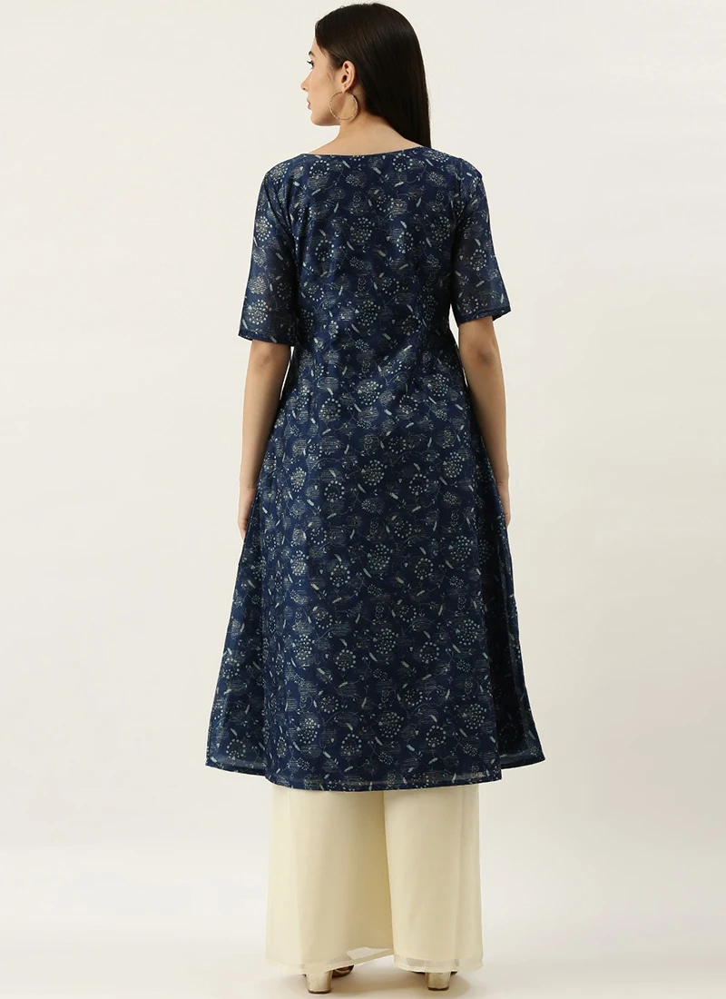 Blue Foil Calf Length Kurta Set After Six Wear 4 Blue Foil Calf Length Kurta Set After Six Wear - Image 4