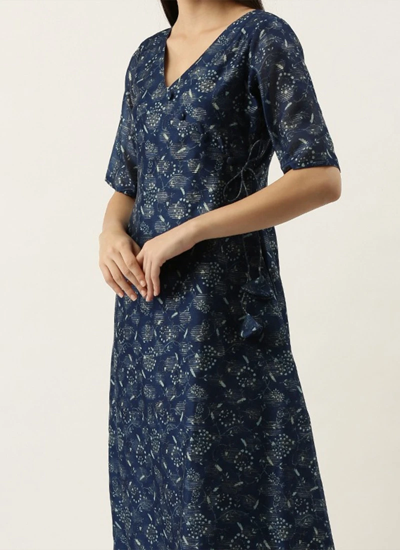 Blue Foil Calf Length Kurta Set After Six Wear 1 Blue Foil Calf Length Kurta Set After Six Wear