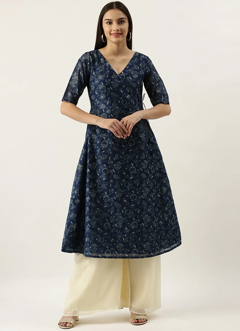 Blue Foil Calf Length Kurta Set After Six Wear 3 Blue Foil Calf Length Kurta Set After Six Wear - Image 3