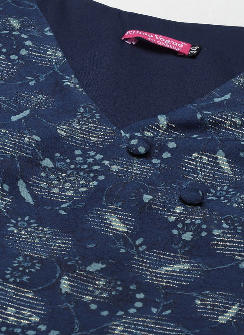 Blue Foil Calf Length Kurta Set After Six Wear 5 Blue Foil Calf Length Kurta Set After Six Wear - Image 5