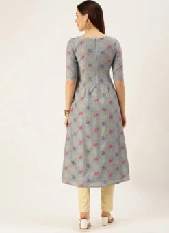 Blue Foil Print Muslin N Beige Straight Pant Suit Festive Wear -C Bazaar Shop Blue Foil Print Muslin N Beige Straight Pant Suit KSBS02111137 b