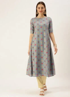 Blue Foil Print Muslin N Beige Straight Pant Suit Festive Wear -C Bazaar Shop Blue Foil Print Muslin N Beige Straight Pant Suit KSBS02111137 u