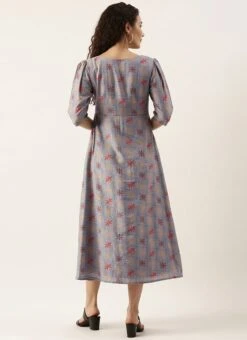 Blue Foil Printed A Line Dress After Six Wear -C Bazaar Shop Blue Foil Printed A line Dress DRBS02111071 b