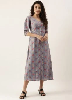 Blue Foil Printed A Line Dress After Six Wear -C Bazaar Shop Blue Foil Printed A line Dress DRBS02111071 u