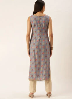 Blue Foil Printed Kurta N Straight Pant Set Festive Wear -C Bazaar Shop Blue Foil Printed Kurta N Straight Pant Set KSBS02111149 b