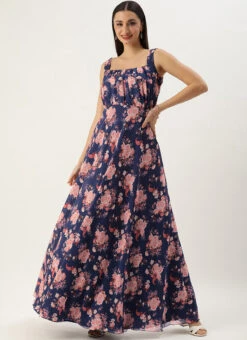 Blue Georgette Digital Printed Dress Party Wear -C Bazaar Shop Blue Georgette Digital Printed Dress DRBS02302298 u