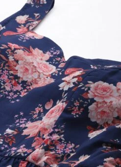 Blue Georgette Digital Printed Tiered Dress Festive Wear -C Bazaar Shop Blue Georgette Digital Printed Tiered Dress DRBS02302270 rrc1