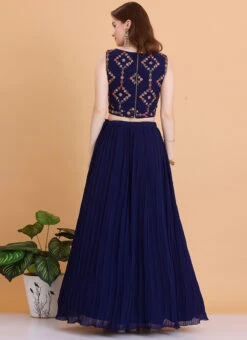 Blue Georgette Embroidered Lehenga Set Festive Wear -C Bazaar Shop Blue Georgette Embroidered Lehenga Set GHBS02302374 b
