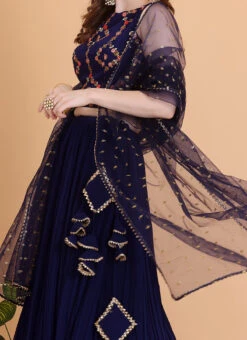 Blue Georgette Embroidered Lehenga Set Festive Wear