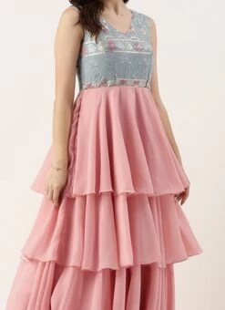 Blue Georgette Embroidered V Neck Pink Gown Party Wear
