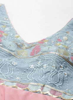 Blue Georgette Embroidered V Neck Pink Gown Party Wear -C Bazaar Shop Blue Georgette Embroidered V Neck Pink Gown IWBS02301794 rrc1