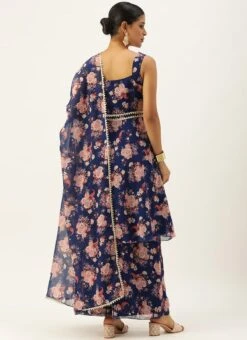 Top From Blue Georgette Printed Palazzo Suit After Six Wear -C Bazaar Shop Blue Georgette Printed Palazzo Suit SLBS02303675 b