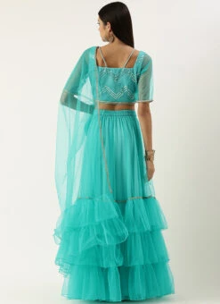 Blue Georgette Sequins Layered Lehenga Festive Wear -C Bazaar Shop Blue Georgette Sequins Layered Lehenga GHBS02209737 b