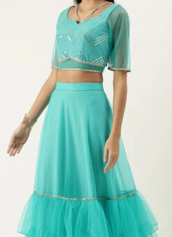 Blue Georgette Sequins Layered Lehenga Festive Wear