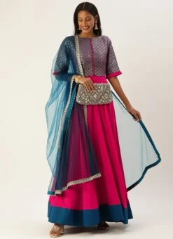 Blue Jacquard Art Silk Anarkali Suit Festive Wear -C Bazaar Shop Blue Jacquard Art Silk Anarkali Suit SLBS02203577 u