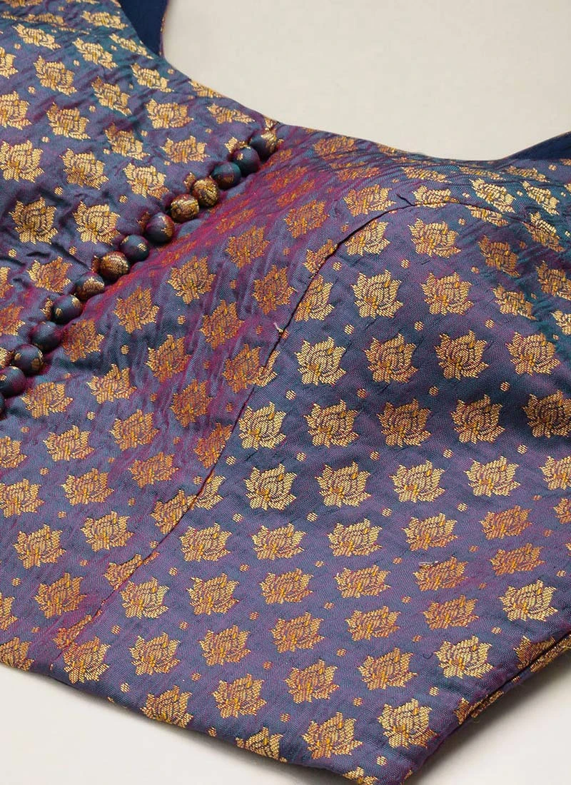 Blue Jacquard Blouse Festive Wear 5 Blue Jacquard Blouse Festive Wear - Image 5