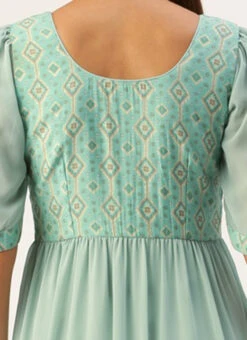 Blue Modal Satin N Geogette Flare Dress Festive Wear -C Bazaar Shop Blue Modal Satin N Geogette Flare Dress DRBS02301788 rrc2