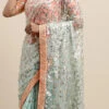 Blue N Mauve Low V Neck Saree Wedding Wear