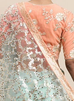 Blue N Mauve Low V Neck Saree Wedding Wear -C Bazaar Shop Blue N Mauve Low V Neck Saree SABS02007393 rrc2