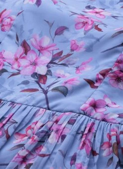 Blue N Pink Digital Printed Georgette Tiered Dress After Six Wear Festive Wear -C Bazaar Shop Blue N Pink Digital Printed Georgette Tiered Dress DRBS02104273 rrc1 1