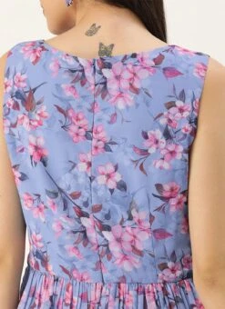 Blue N Pink Digital Printed Georgette Tiered Dress After Six Wear Festive Wear -C Bazaar Shop Blue N Pink Digital Printed Georgette Tiered Dress DRBS02104273 rrc2 1