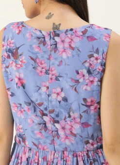 Blue N Pink Digital Printed Georgette Tiered Dress After Six Wear -C Bazaar Shop Blue N Pink Digital Printed Georgette Tiered Dress DRBS02104273 rrc2