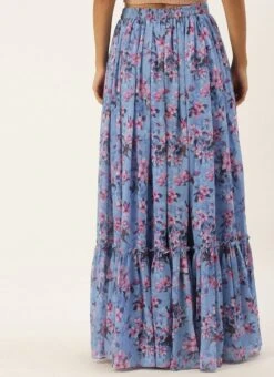Blue N Pink Digital Printed Georgette Tiered Skirt Festive Wear -C Bazaar Shop Blue N Pink Digital Printed Georgette Tiered Skirt WBBS02012681 b