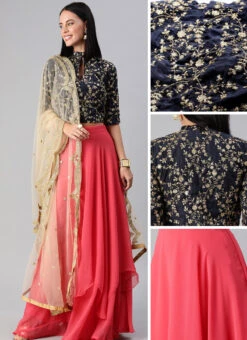 Blue N Pink Embroidered Layered Lehenga Party Wear -C Bazaar Shop Blue N Pink Embroidered Layered Lehenga GHBS01912013 gl