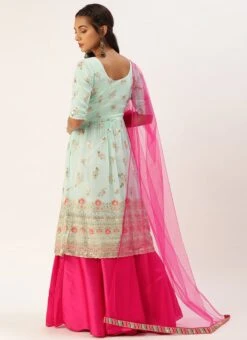 Blue N Pink Embroidered Lehenga Set Festive Wear 11 Blue N Pink Embroidered Lehenga Set Festive Wear -C Bazaar Shop Blue N Pink Embroidered Lehenga Set GHBS02104153 b