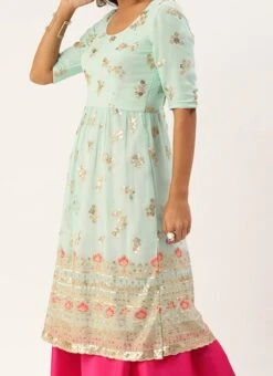 Blue N Pink Embroidered Lehenga Set Festive Wear