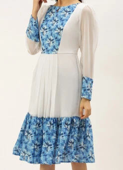 Blue N White Digital Printed Dress Festive Wear