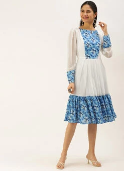 Blue N White Digital Printed Dress Festive Wear -C Bazaar Shop Blue N White Digital Printed Dress DRBS02208510 u