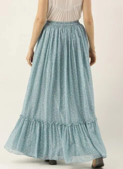 Blue N White Digital Printed Georgette Tiered Skirt Festive Wear -C Bazaar Shop Blue N White Digital Printed Georgette Tiered Skirt WBBS02012682 b