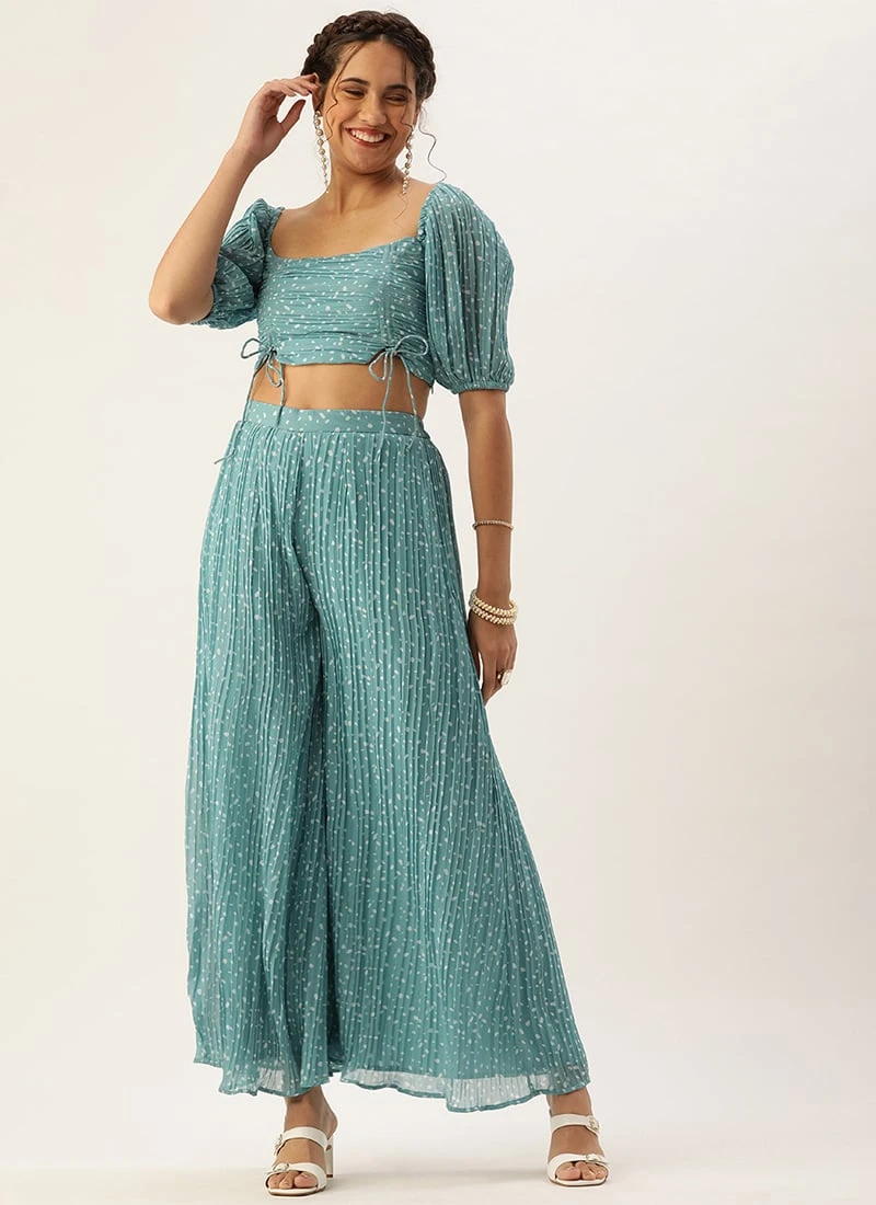 Bottom From Blue N White Printed Pleated Georgette Co-ords After Six Wear 3 Bottom From Blue N White Printed Pleated Georgette Co-ords After Six Wear - Image 3