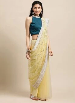 Blue N Yellow Embroidered Half N Half Saree Party Wear -C Bazaar Shop Blue N Yellow Embroidered Half N Half Saree SABS02110837 u