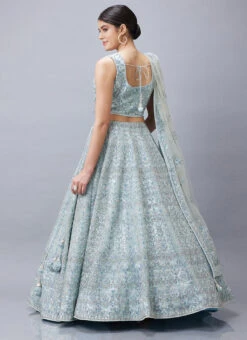 Blue Net Hand Work N Zari Embroidery Work Umbrella Lehenga Choli Wedding Wear -C Bazaar Shop Blue Net Hand Work N Zari Embroidery Work Umbrella Lehenga Choli GHCBF5402 b