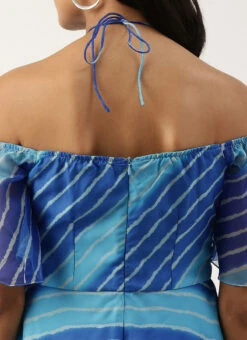 Blue Organza Printed Dress Party Wear -C Bazaar Shop Blue Organza Printed Dress DRBS02205967 rrc2