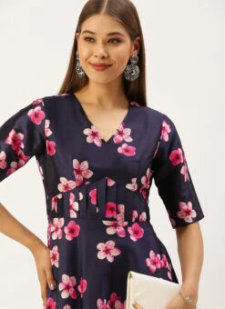 Blue Printed Art Silk Fit And Flare Dress After Six Wear -C Bazaar Shop Blue Printed Art Silk Fit And Flare Dress DRBS02203484 rrc3