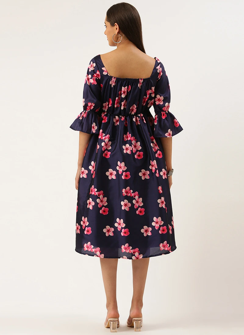 Blue Printed Art Silk Dress Festive Wear 4 Blue Printed Art Silk Dress Festive Wear - Image 4