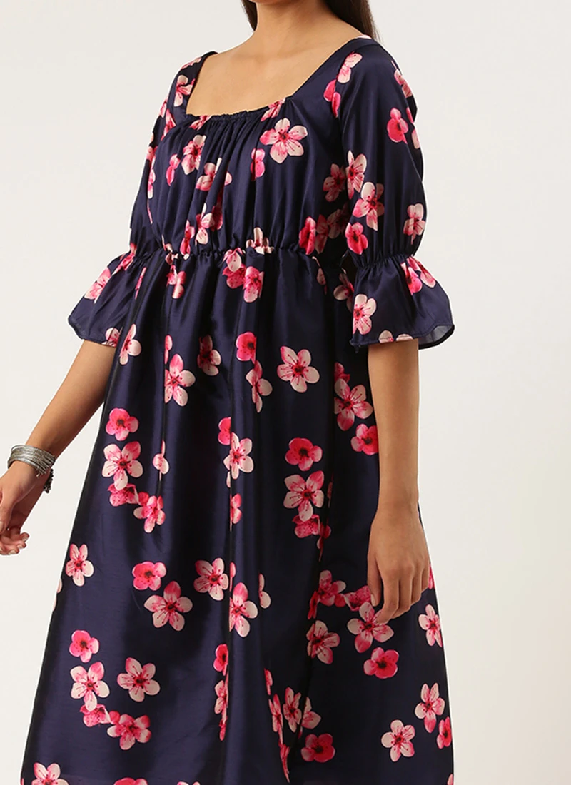 Blue Printed Art Silk Dress Festive Wear 1 Blue Printed Art Silk Dress Festive Wear