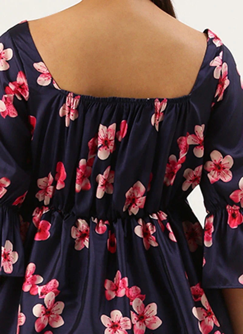 Blue Printed Art Silk Dress Festive Wear 6 Blue Printed Art Silk Dress Festive Wear - Image 6