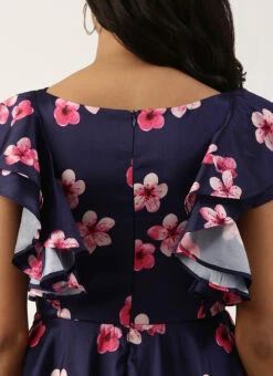 Blue Printed Art Silk Ruffled Dress Festive Wear -C Bazaar Shop Blue Printed Art Silk Ruffled Dress DRBS02205992 rrc2